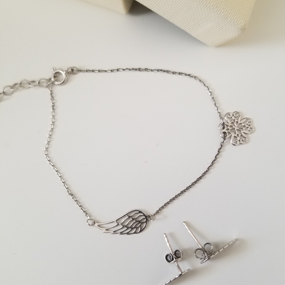 Silver jewelry set earrings bracelet wings - Picture 2 of 2